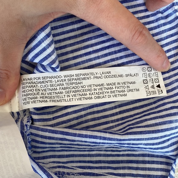 Zara Basic Tiered Chambray Striped Lace Eyelet Sleeveless top XS - Picture 4 of 11